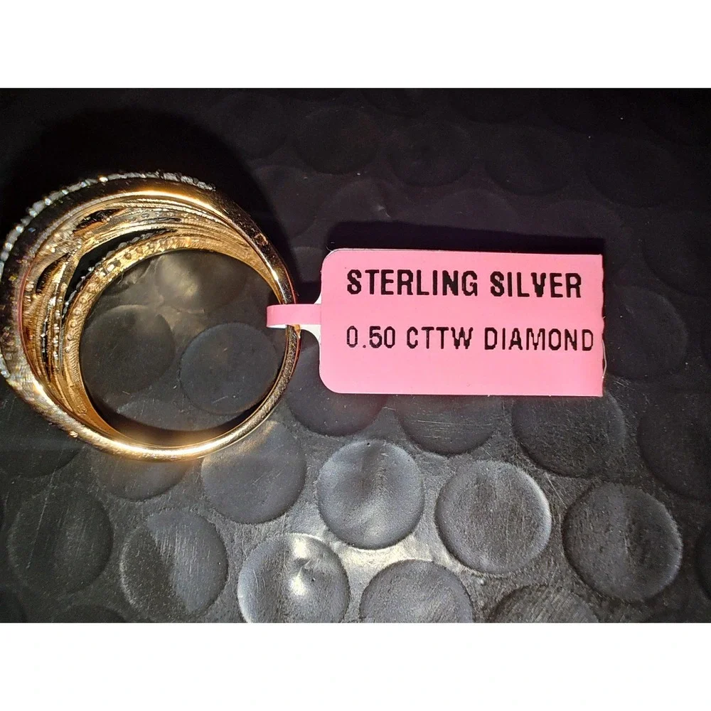 Ring Sterling Silver 0.50 CTW Diamond Crossover Band Size 7.25